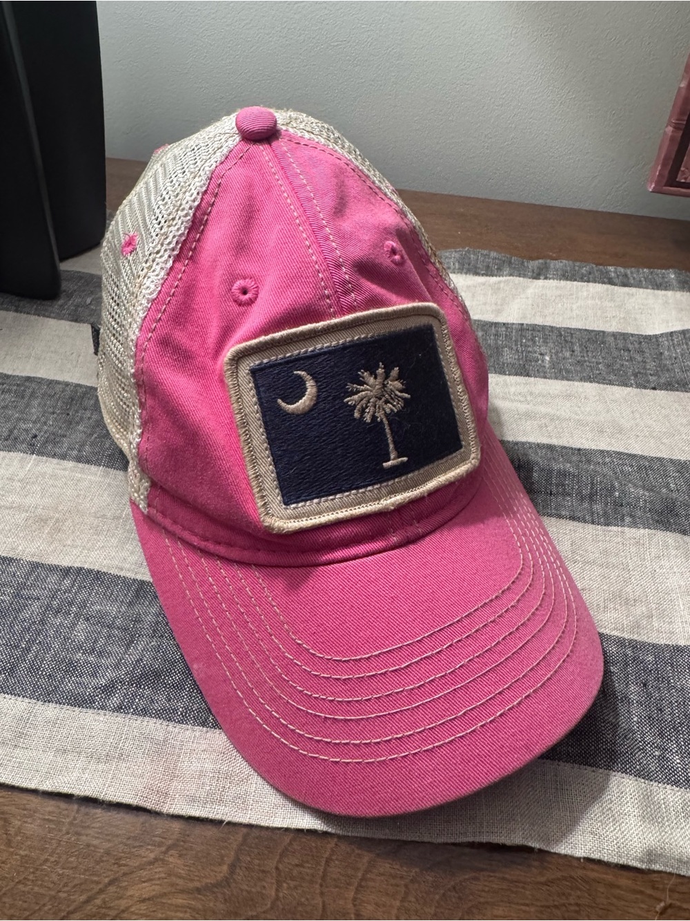 Pink Mesh-Back Baseball Cap with Palmetto Moon Patch South Carolina